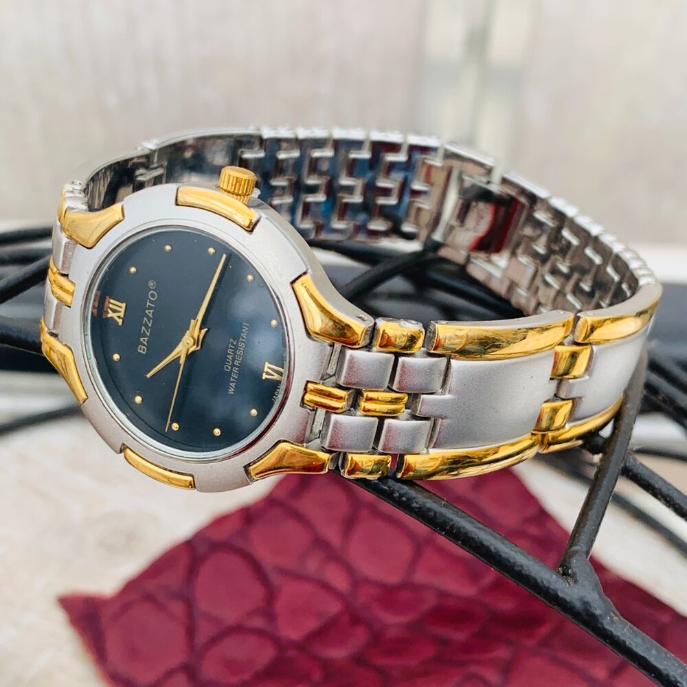 Bazzato Silver/Gold Tone/Black Dial/32mm Slim Stainless Steel Men's Watch